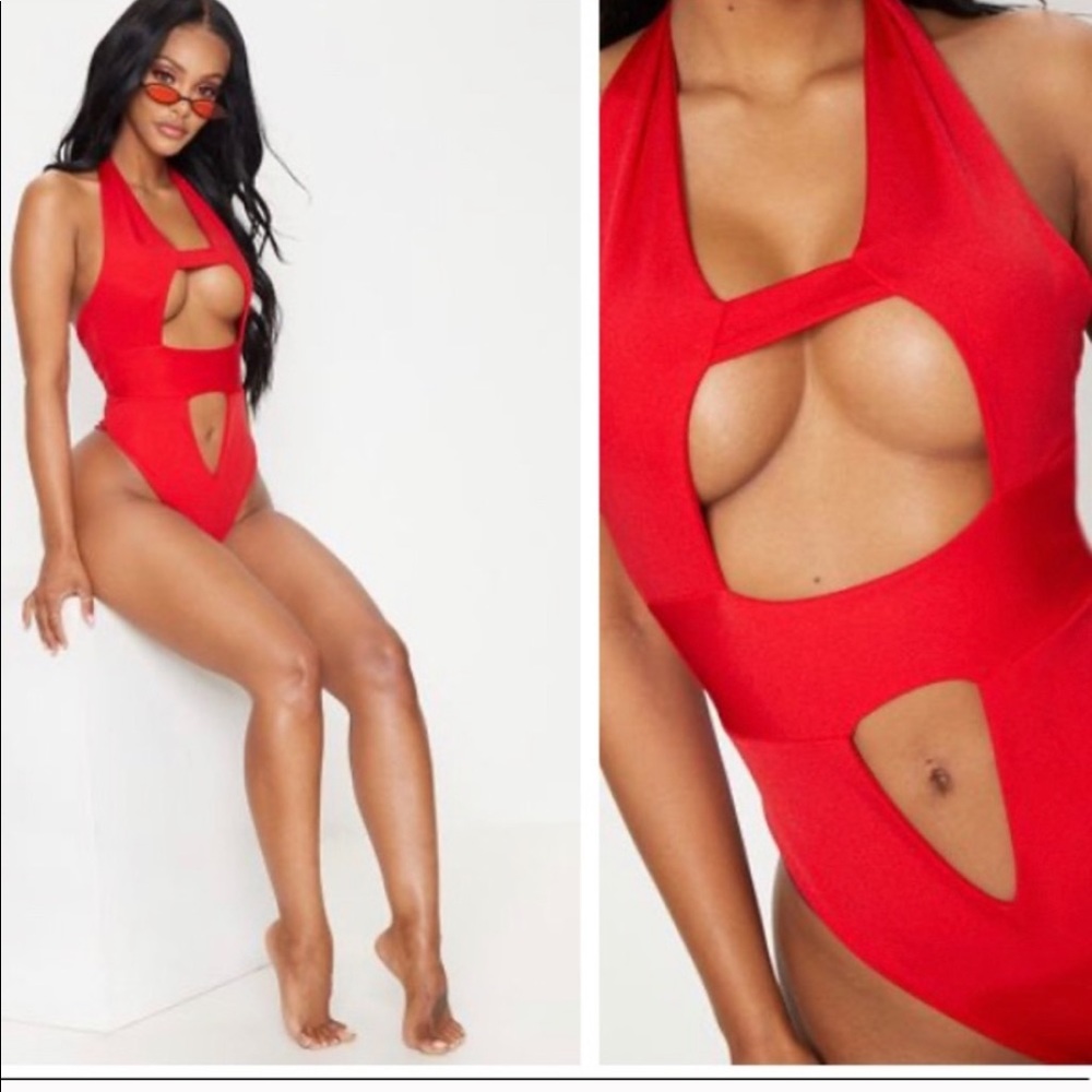 NWT Red Sexy Shape Cut Out Halter neck Swimsuit